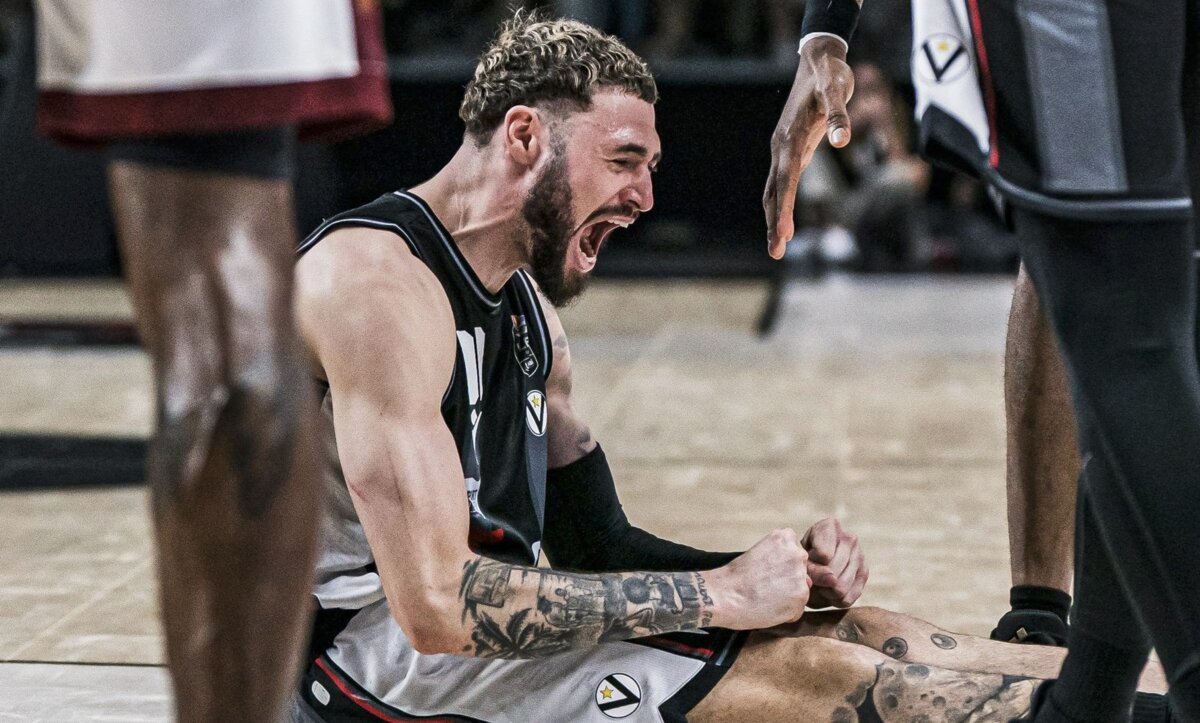 Isaïa Cordinier après sa défense héroïque face à Venise donna la victoire à son club en demi-finale de Serie A. Crédit : Virtus Bologna
