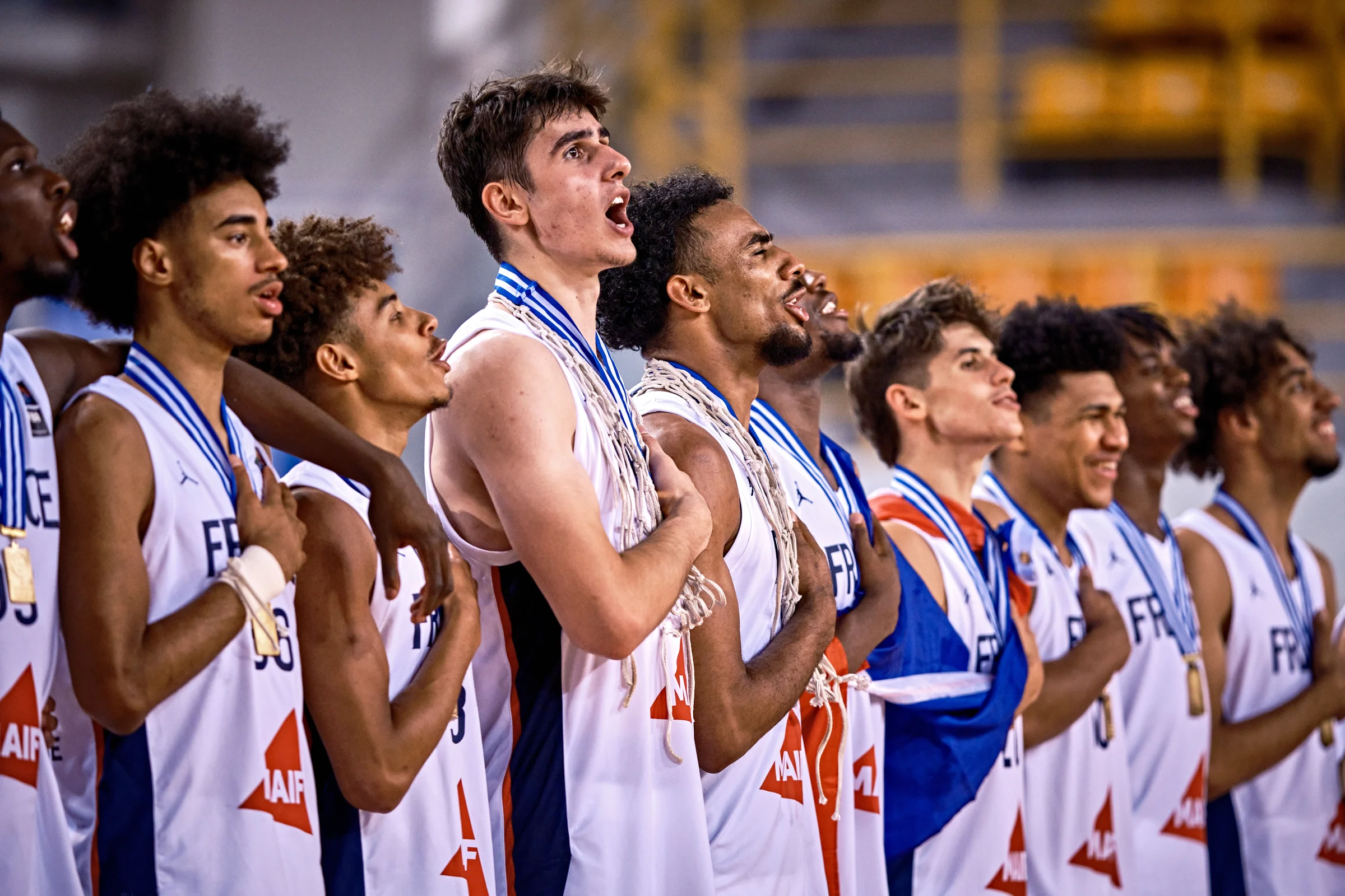 Maxime Raynaud lors de l'EuroBasket U20 2023, remporté par les Bleuets à Héraklion en Grèce